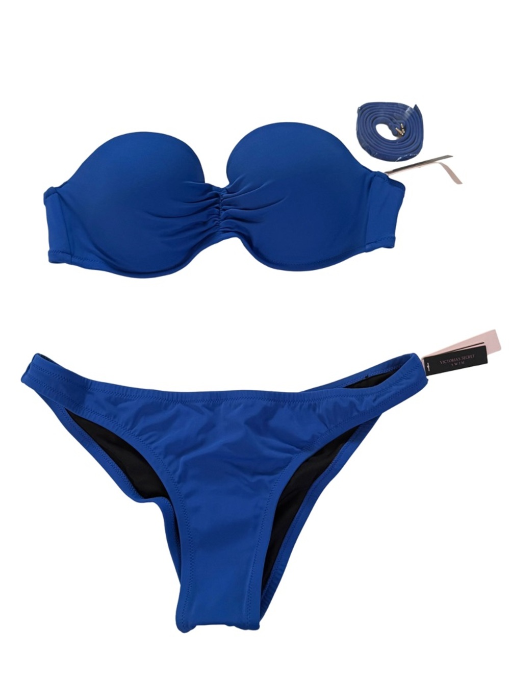 NWT Victoria’s Secret Blue Convertible Strapless Bikini Set 36B Top L Bottom
